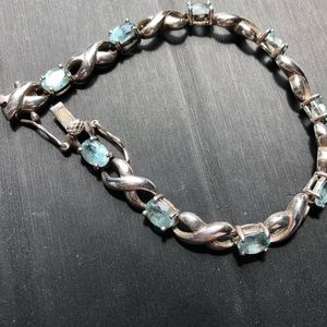 Antique sterling silver bracelet with aquamarines